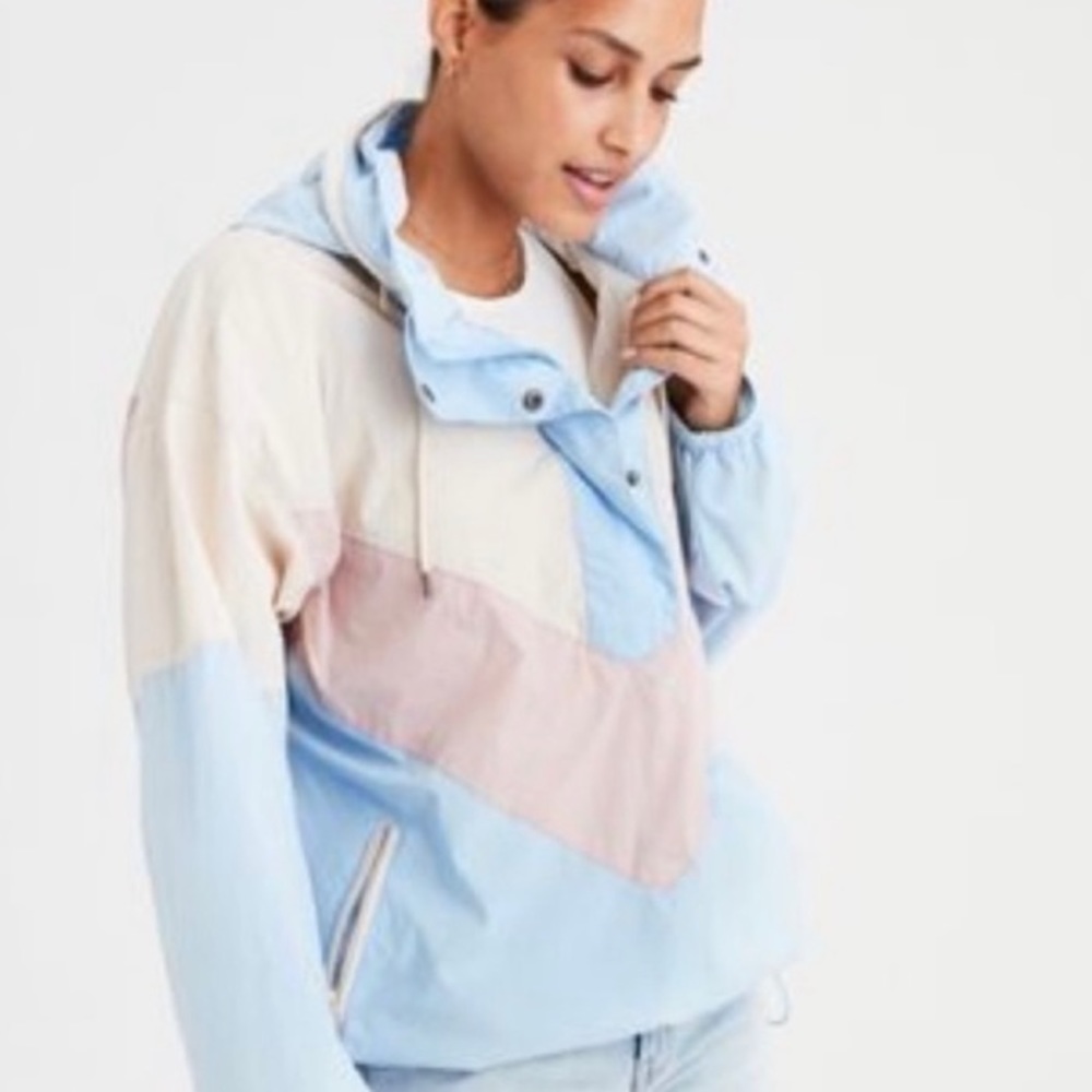 NWT American Eagle 90s Retro Style Pastel Colorblock Oversized Windbreaker M